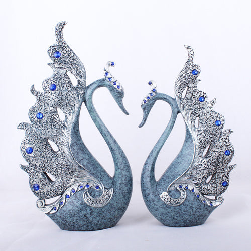 Couple Blue Swan Figurines